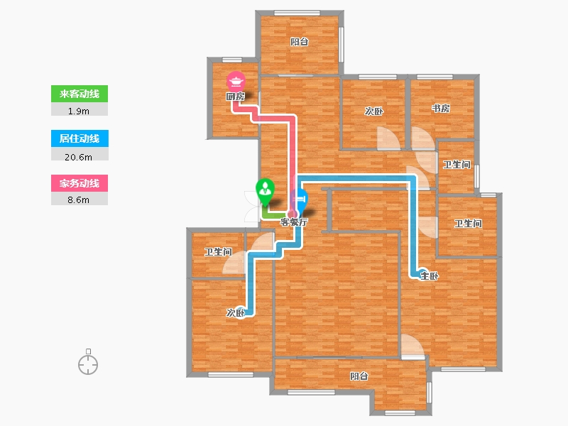 河南省-郑州市-荣盛华府建面270m2-216.00-户型库-动静线