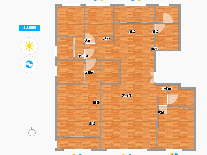 河南省-郑州市-融创中原壹号院建面249m2-199.21-户型库-采光通风