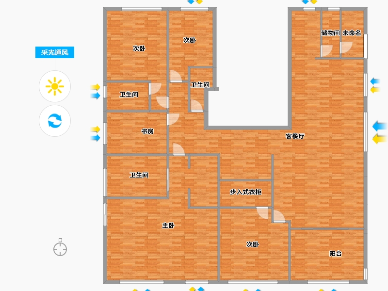 河南省-郑州市-融创中原壹号院建面319m2-255.56-户型库-采光通风