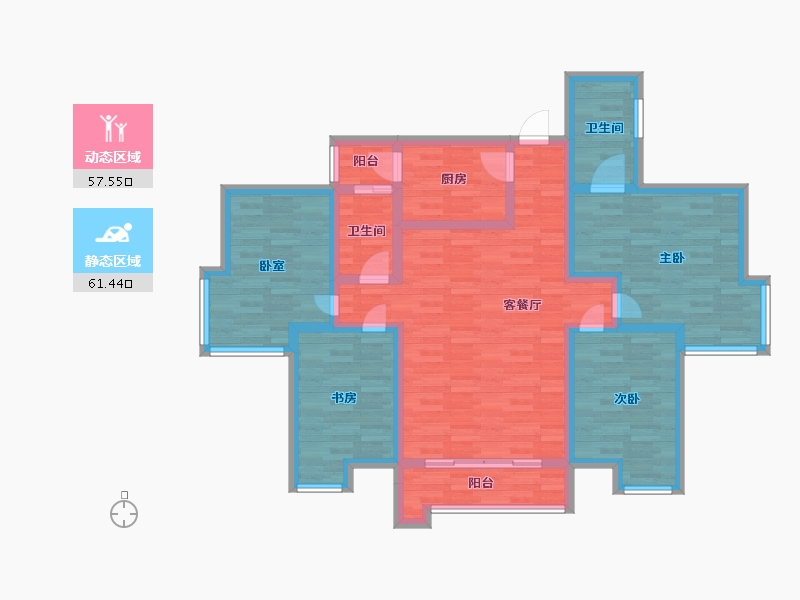 河南省-郑州市-润城时光里建面131m2-104.80-户型库-动静分区