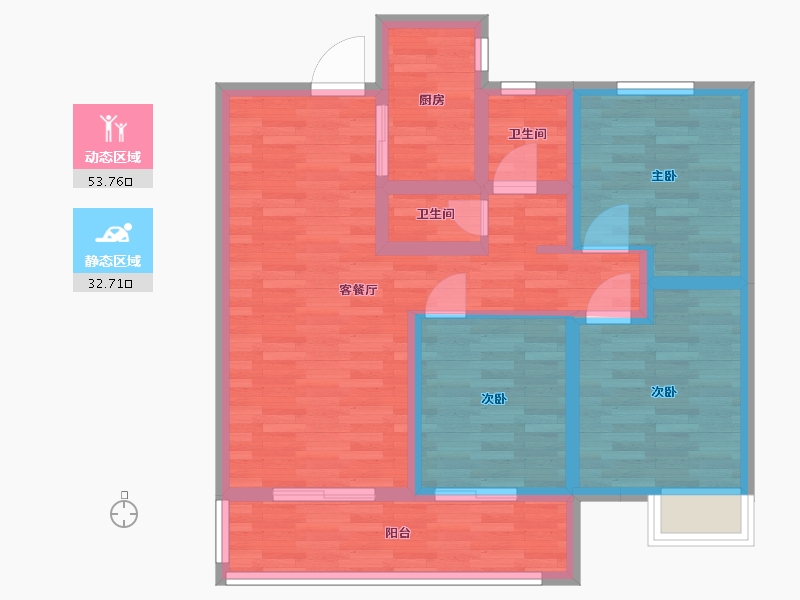 河南省-郑州市-星联岚溪府6号楼建面108m2-76.00-户型库-动静分区