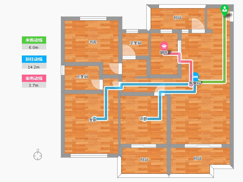 河南省-郑州市-星联御象湖3号楼,5号楼,8号楼,10号楼,11号楼建面120m2-96.00-户型库-动静线