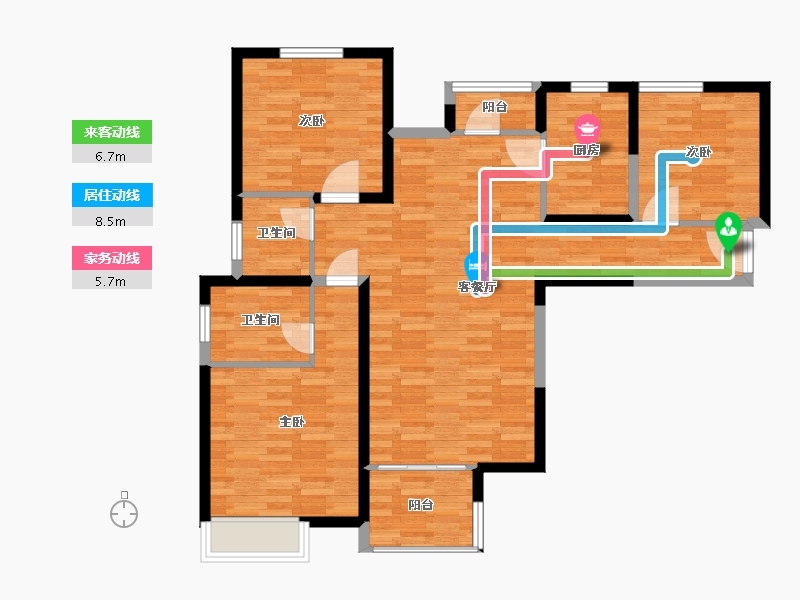 河南省-郑州市-英地金台府邸4号户型建面122m2-97.61-户型库-动静线