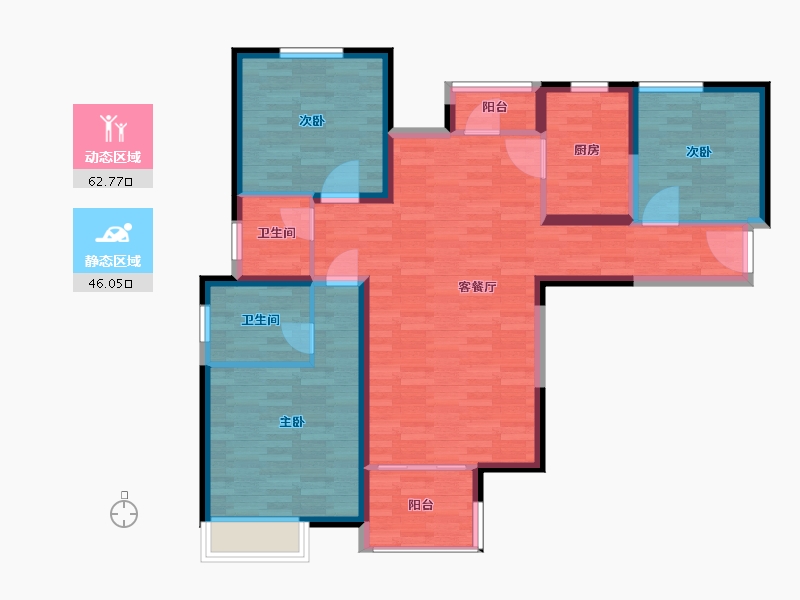 河南省-郑州市-英地金台府邸4号户型建面122m2-97.61-户型库-动静分区