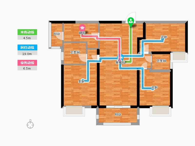 河南省-郑州市-英地金台府邸建面121m2-96.80-户型库-动静线