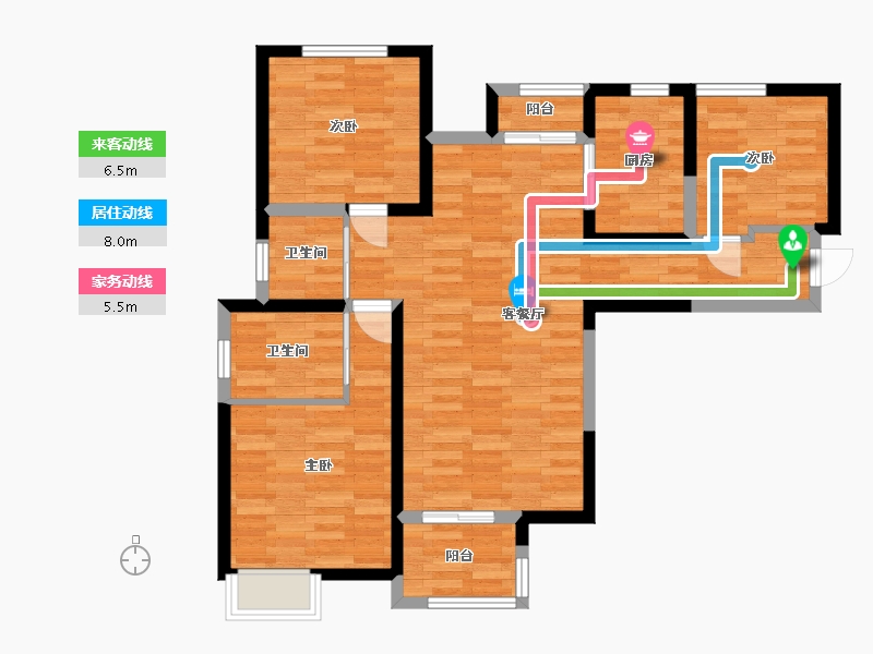 河南省-郑州市-英地金台府邸建面122m2-85.73-户型库-动静线