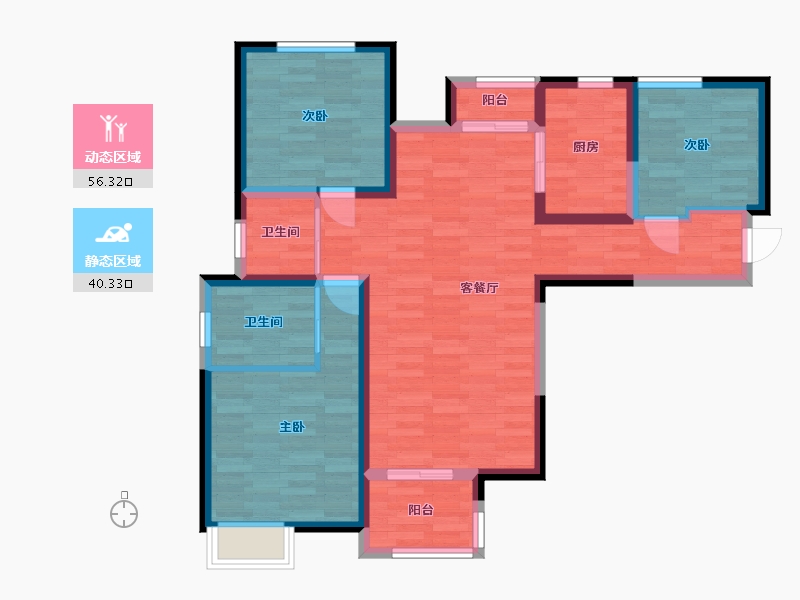 河南省-郑州市-英地金台府邸建面122m2-85.73-户型库-动静分区