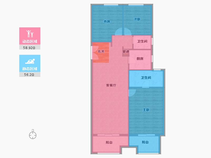 河南省-郑州市-正弘青云筑1号楼132m²-105.60-户型库-动静分区