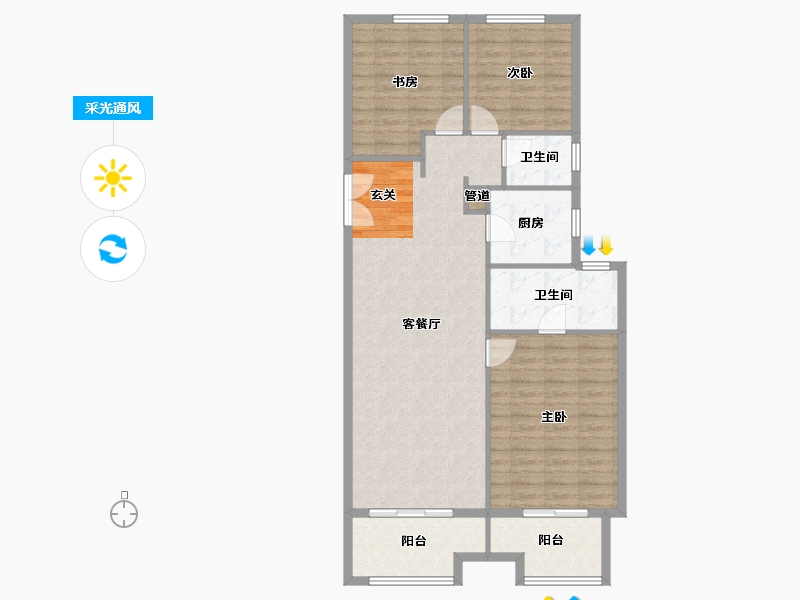 河南省-郑州市-正弘青云筑1号楼132m²-105.60-户型库-采光通风