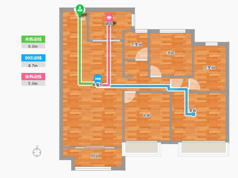 河南省-郑州市-华润悦景湾3号楼,4号楼,5号楼120m²-96.00-户型库-动静线