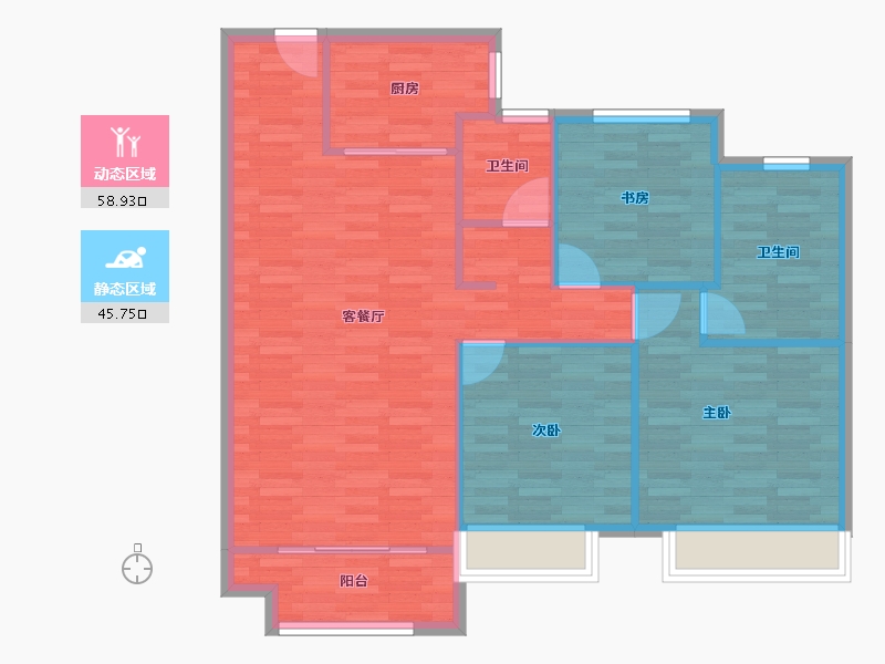 河南省-郑州市-华润悦景湾3号楼,4号楼,5号楼120m²-96.00-户型库-动静分区