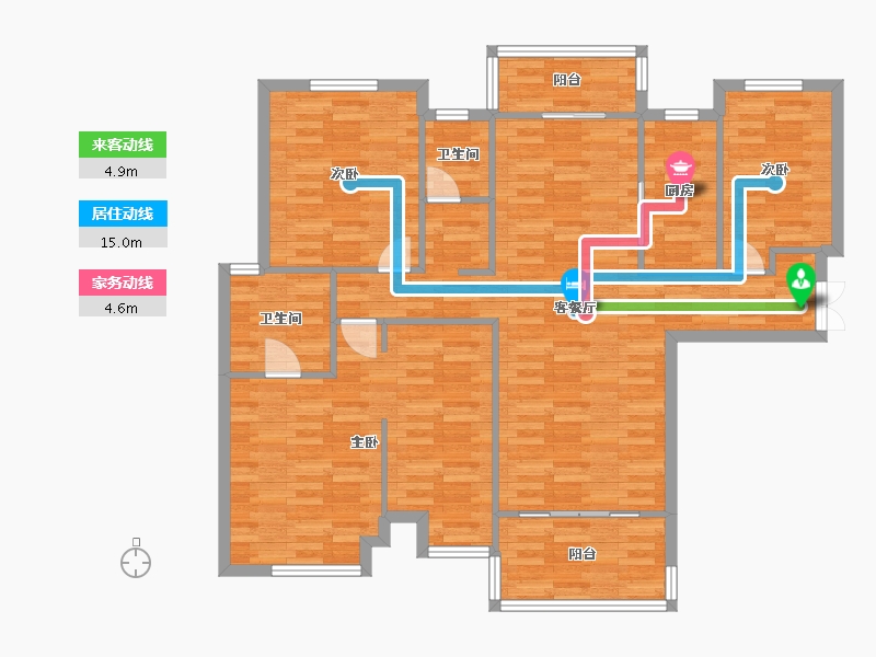 河南省-郑州市-保利文化广场一期6号楼,一期7号楼140m²-112.46-户型库-动静线