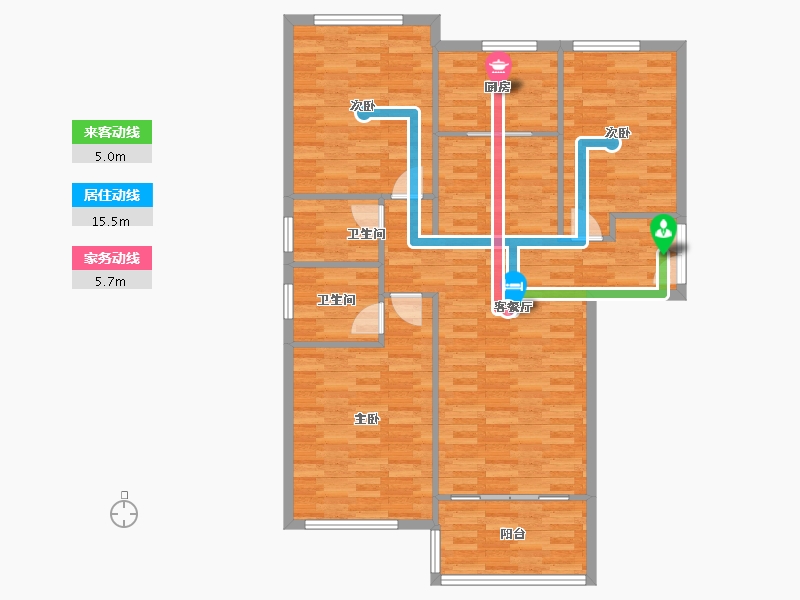 河南省-郑州市-保利文化广场一期6号楼132m²-105.74-户型库-动静线