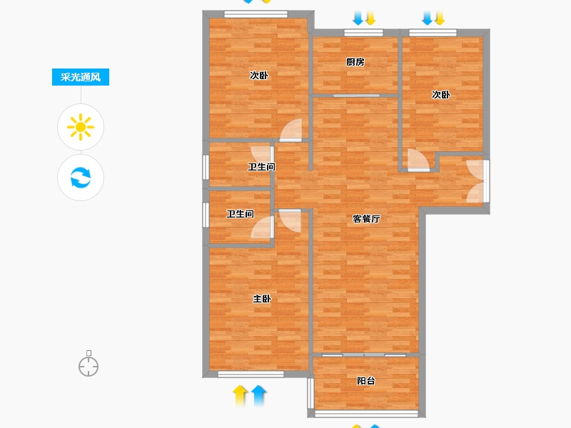 河南省-郑州市-保利文化广场一期6号楼132m²-105.74-户型库-采光通风