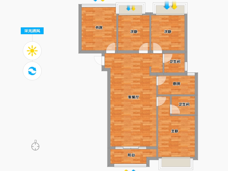 河南省-郑州市-朗悦公园府3号楼,6号楼,7号楼,8号楼114m²-91.20-户型库-采光通风