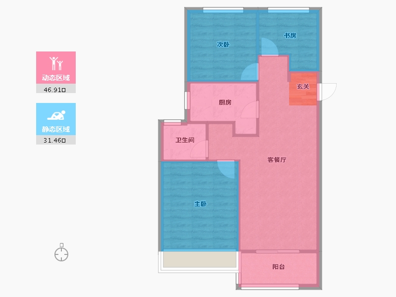 河南省-郑州市-融信朗悦时光之城1号楼,13号楼89m²-71.20-户型库-动静分区