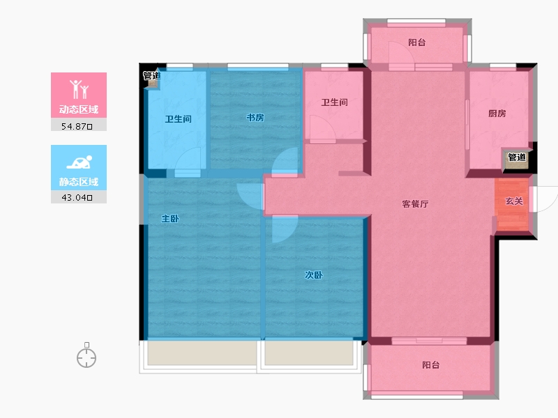 河南省-郑州市-融信朗悦时光之城11号楼,110m²-88.00-户型库-动静分区