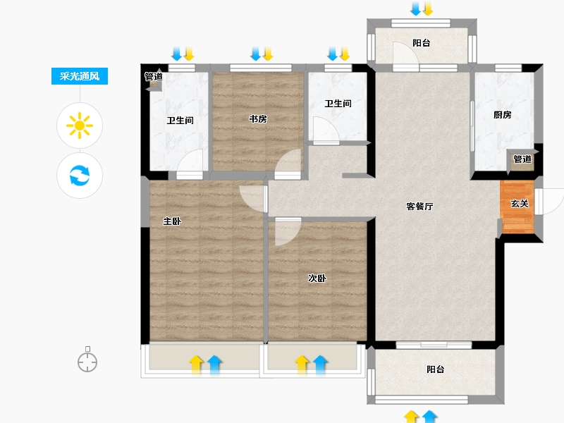 河南省-郑州市-融信朗悦时光之城11号楼,110m²-88.00-户型库-采光通风