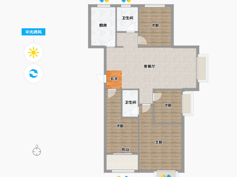 河南省-郑州市-裕华满园4号楼140m²-112.05-户型库-采光通风