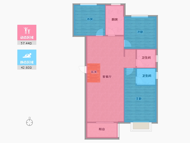 河南省-郑州市-裕华满园7号楼115m²-92.01-户型库-动静分区