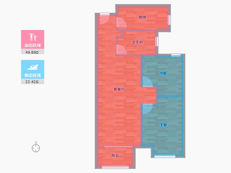 河南省-郑州市-金科城三期G户型83m²-66.40-户型库-动静分区