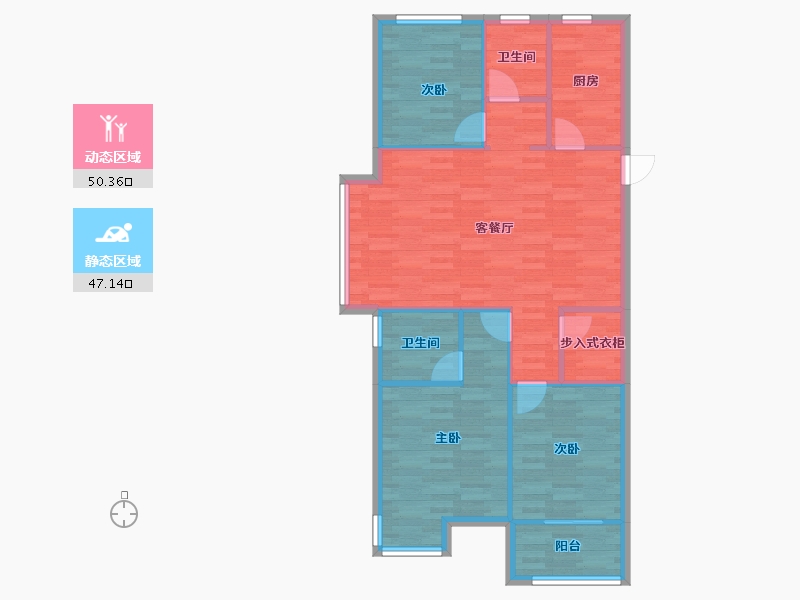 河南省-郑州市-金科城三期2号楼111m²-88.80-户型库-动静分区