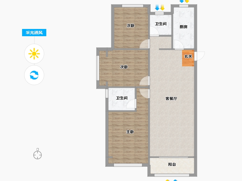 河南省-郑州市-荣盛祝福花语水岸2号楼,9号楼,11号楼,17号楼,6号楼123m²-98.40-户型库-采光通风