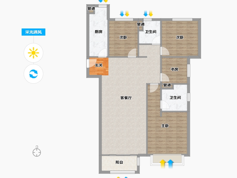 河南省-郑州市-五龙新城二期4号楼138m²-110.40-户型库-采光通风