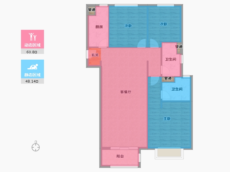 河南省-郑州市-五龙新城二期4号楼126m²-100.81-户型库-动静分区