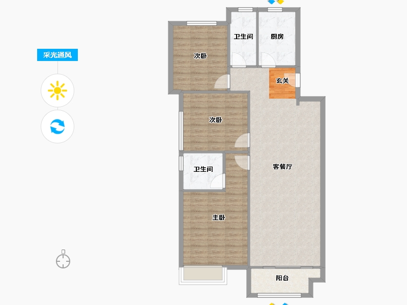 河南省-郑州市-五龙新城二期2号楼132m²-105.60-户型库-采光通风