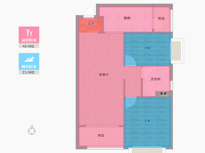 河南省-郑州市-郑州恒大城三期1号楼,三期2号楼80m²-64.00-户型库-动静分区