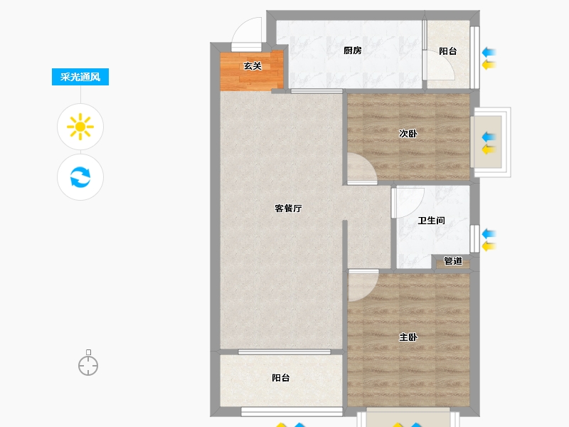 河南省-郑州市-郑州恒大城三期1号楼,三期2号楼80m²-64.00-户型库-采光通风