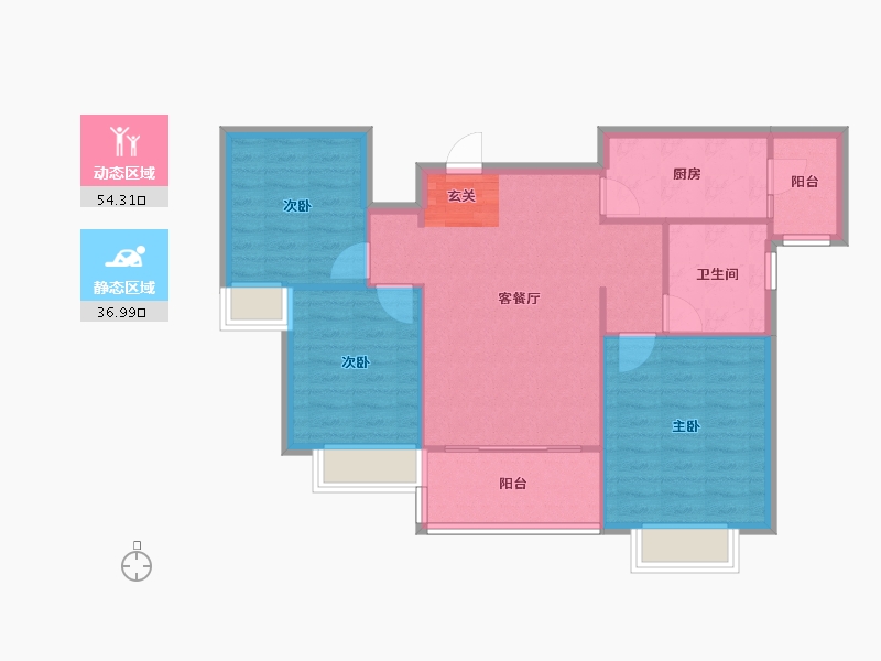 河南省-郑州市-郑州恒大城10号楼,三期９号楼104m²-83.19-户型库-动静分区