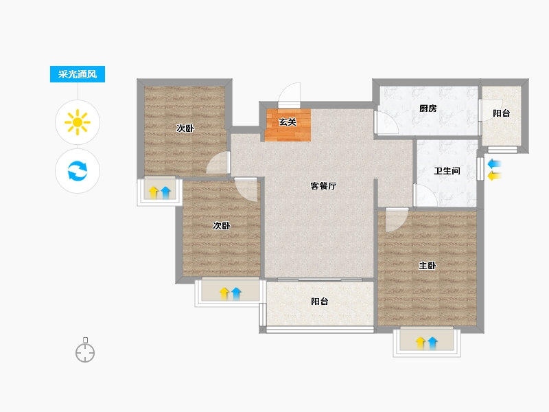 河南省-郑州市-郑州恒大城10号楼,三期９号楼104m²-83.19-户型库-采光通风