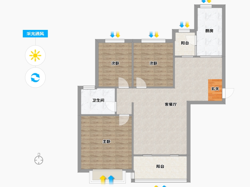 河南省-郑州市-郑州恒大城10号楼,三期９号楼114m²-91.20-户型库-采光通风