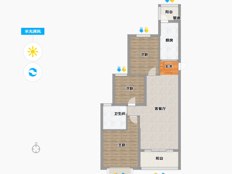 河南省-郑州市-郑州恒大城三期7号楼116m²-92.98-户型库-采光通风