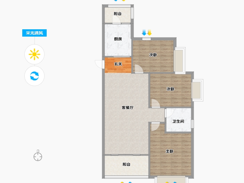 河南省-郑州市-郑州恒大城三期7号楼121m²-96.80-户型库-采光通风