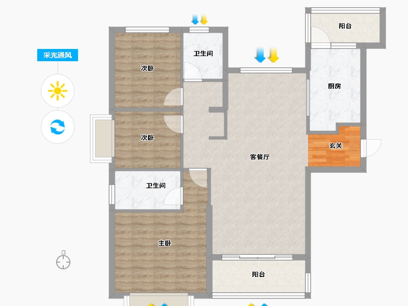 河南省-郑州市-郑州恒大城10号楼129m²-103.20-户型库-采光通风