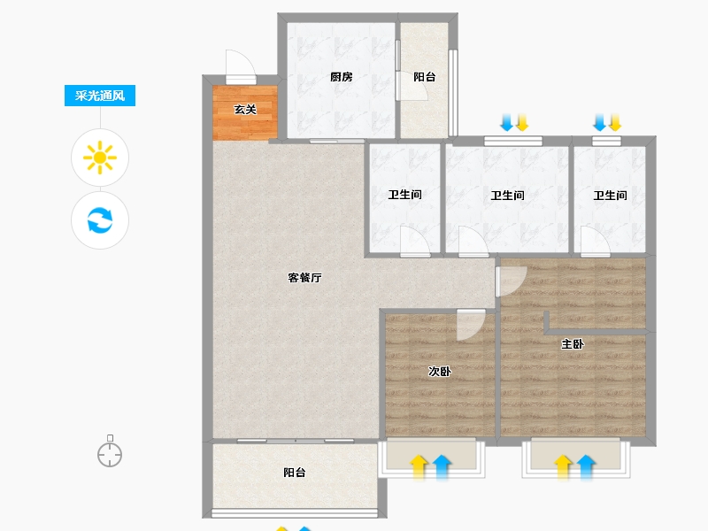 河南省-郑州市-郑州恒大城三期7号楼135m²-108.00-户型库-采光通风