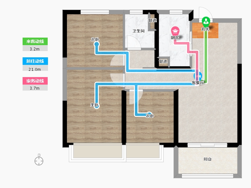 河南省-郑州市-东原阅城二期14号楼,二期15号楼89m²-71.21-户型库-动静线