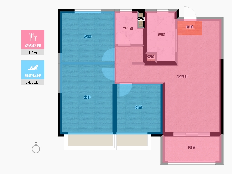 河南省-郑州市-东原阅城二期14号楼,二期15号楼89m²-71.21-户型库-动静分区