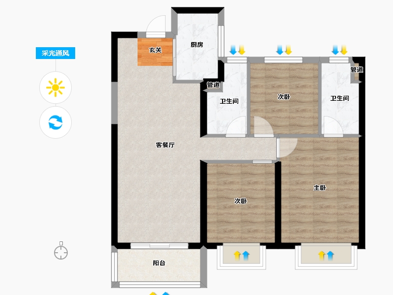 河南省-郑州市-东原阅城6号楼110m²-77.54-户型库-采光通风