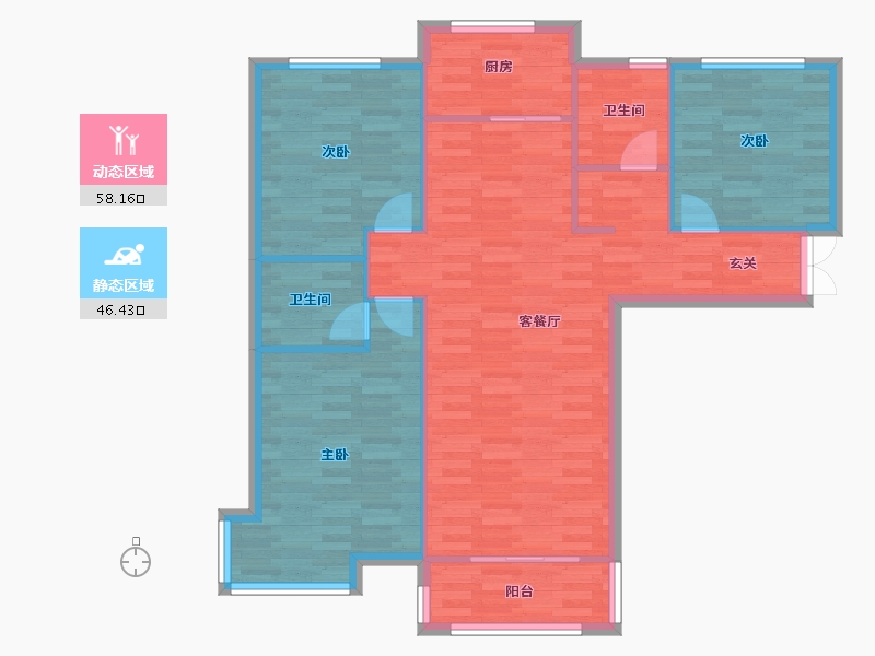 河南省-郑州市-翰林国际城三期3号楼,三期6号楼,三期9号楼119m²-95.50-户型库-动静分区