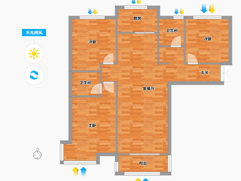 河南省-郑州市-翰林国际城三期3号楼,三期6号楼,三期9号楼119m²-95.50-户型库-采光通风