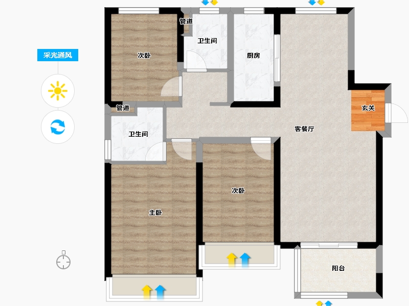 河南省-郑州市-中海万锦熙岸1号楼,7号楼,12号楼121m²-96.47-户型库-采光通风