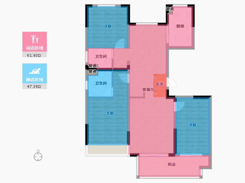 河南省-郑州市-中海万锦熙岸2号楼123m²-98.40-户型库-动静分区