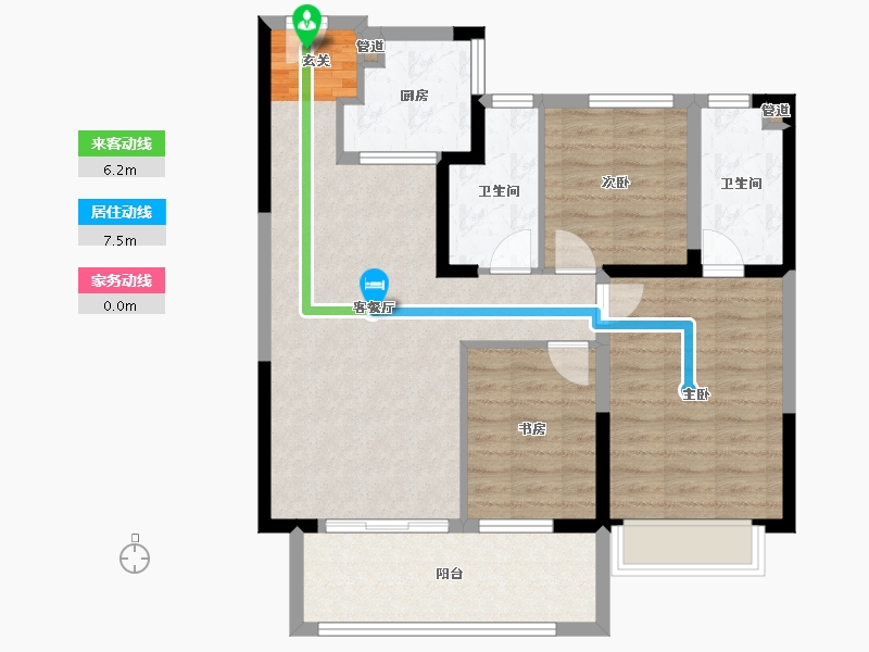 河南省-郑州市-电建泷悦华庭4号楼,1号楼,2号楼,3号楼,6号楼109m²-87.21-户型库-动静线