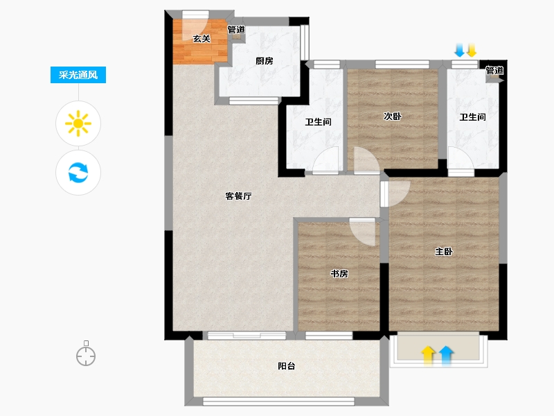 河南省-郑州市-电建泷悦华庭4号楼,1号楼,2号楼,3号楼,6号楼109m²-87.21-户型库-采光通风