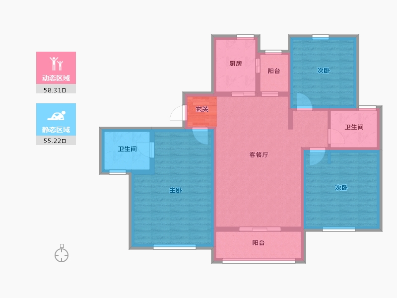 河南省-郑州市-拓丰祥和居5号楼,2号楼126m²-100.80-户型库-动静分区