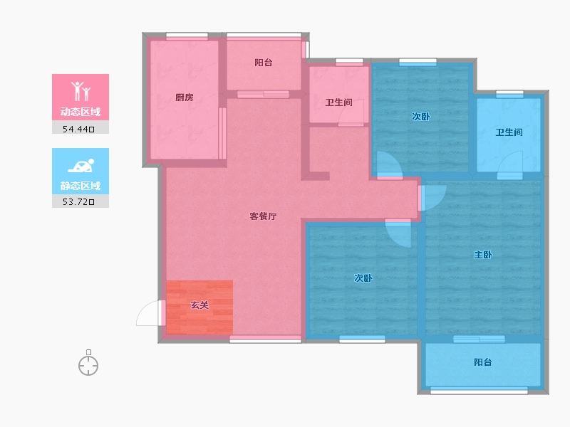 河南省-郑州市-拓丰祥和居2号楼,3号楼120m²-96.00-户型库-动静分区